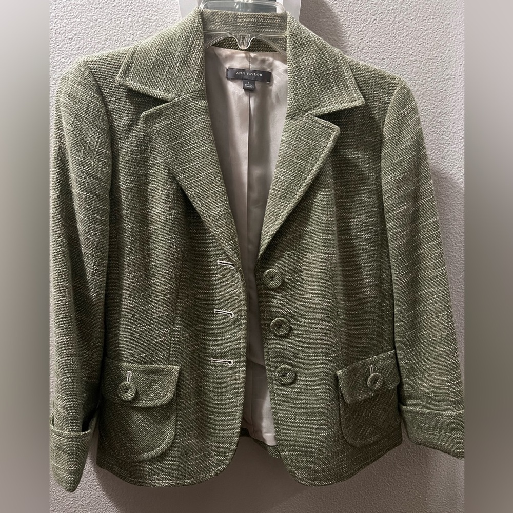 Ann Taylor Sage Green Tweed Blazer